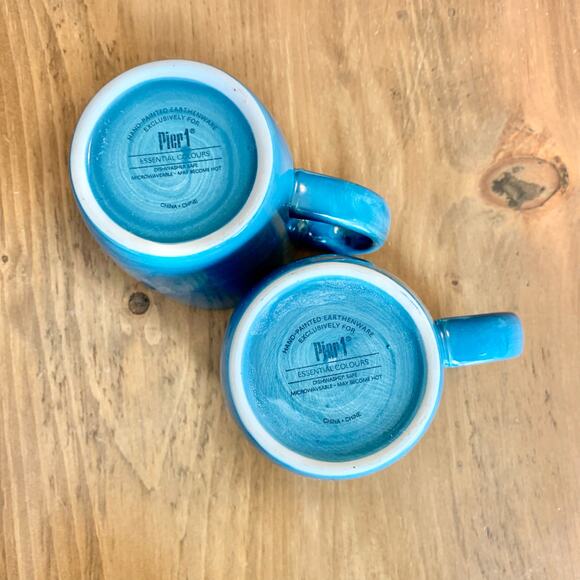 Pier 1 Coffee Mugs Essential Colours Teal 2 Discontinued Chunky Hand Painted - Picture 7 of 11